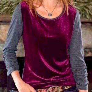 Sundance Burgundy and Gray Velvet Blouse